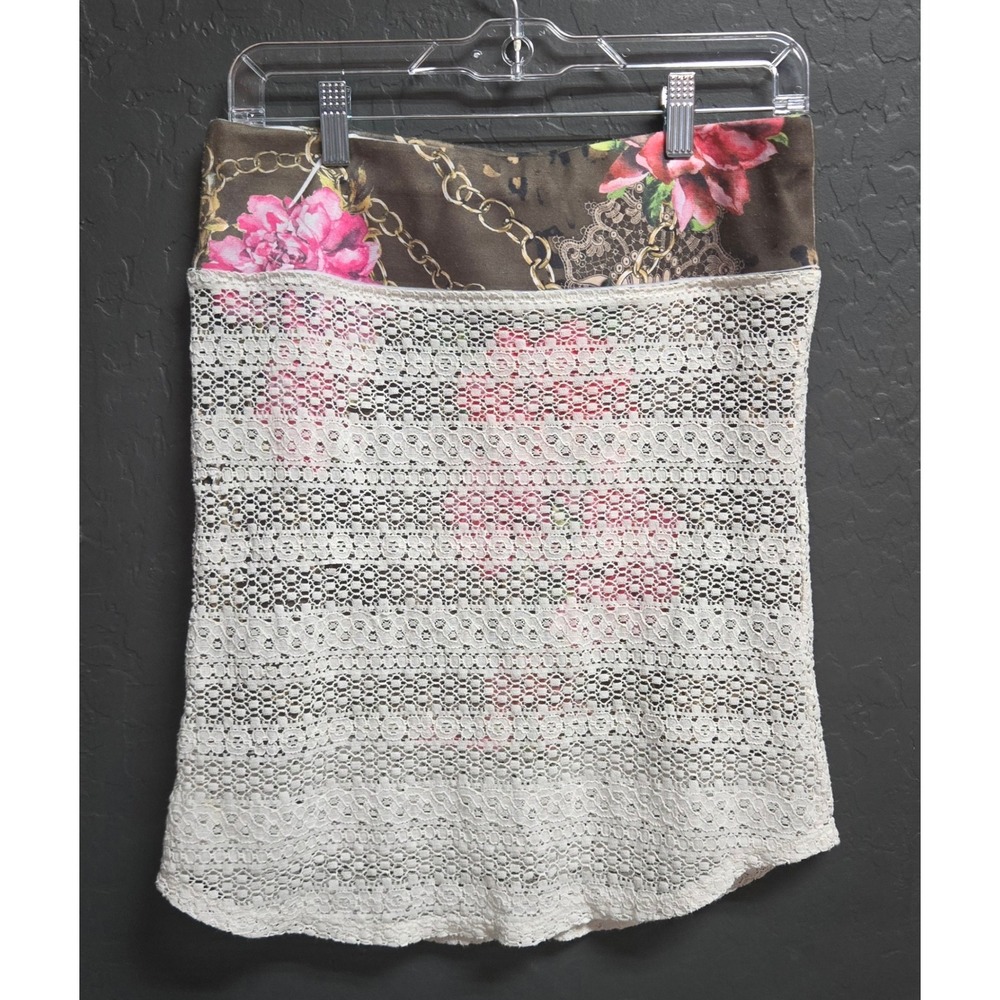 Floral Print Crochet Lace Overlay Mini Skirt fairy core